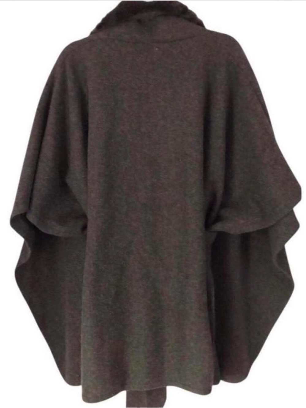 Dark Charcoal Wool Wrap Cape Jacket with Faux Fur Collar - Picture 6 of 6